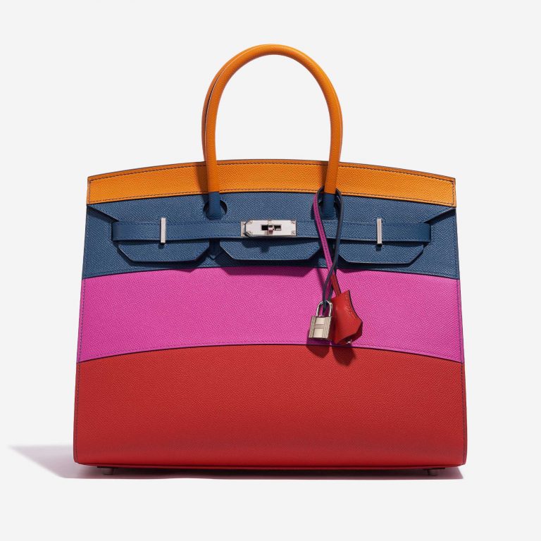 Pre-owned Hermès bag Birkin 35 Sunset Rainbow Epsom Apricot / Blue Agate / Magnolia / Rouge Casaque Blue, Multicolour, Orange, Pink, Red Front | Sell your designer bag on Saclab.com
