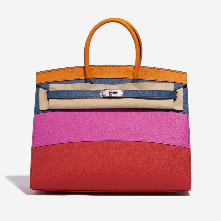 Pre-owned Hermès bag Birkin 35 Sunset Rainbow Epsom Apricot / Blue Agate / Magnolia / Rouge Casaque Blue, Multicolour, Orange, Pink, Red Front Velt | Sell your designer bag on Saclab.com