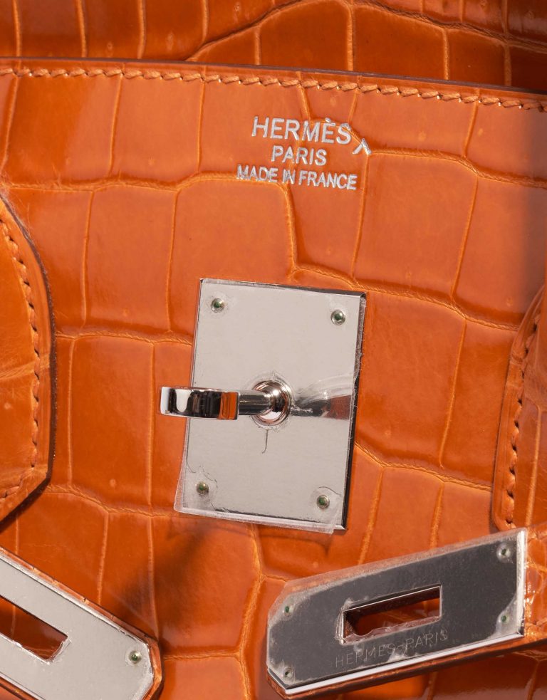 Pre-owned Hermès bag Birkin 35 Porosus Crocodile Pain d’épice Orange Logo | Sell your designer bag on Saclab.com