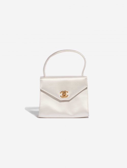 Pre-owned Chanel bag Timeless Handle Small Satin White White Front | Sell your designer bag on Saclab.com