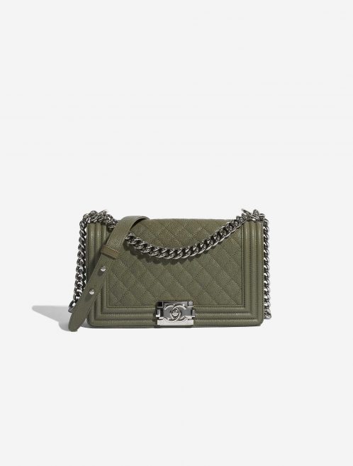 Pre-owned Chanel bag Boy Old Medium Caviar Khaki Green Front | Sell your designer bag on Saclab.com