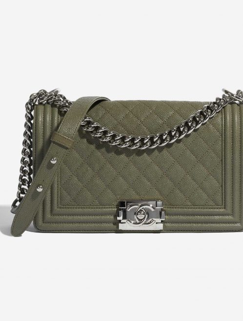 Pre-owned Chanel bag Boy Old Medium Caviar Khaki Green Front | Sell your designer bag on Saclab.com