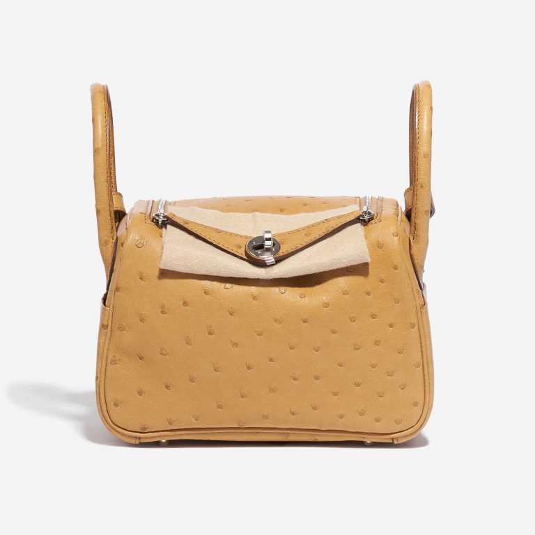 Pre-owned Hermès bag Lindy 20 Mini Ostrich Tabac Camel Yellow Front Velt | Sell your designer bag on Saclab.com
