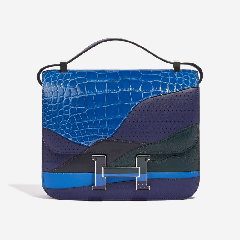 Pre-owned Hermès bag Constance 24 Endless Road Swift / Alligator / Lizard Blue Encre / Blue Zellige / Vert Cypress / Blue Nuit Blue, Multicolour Front | Sell your designer bag on Saclab.com