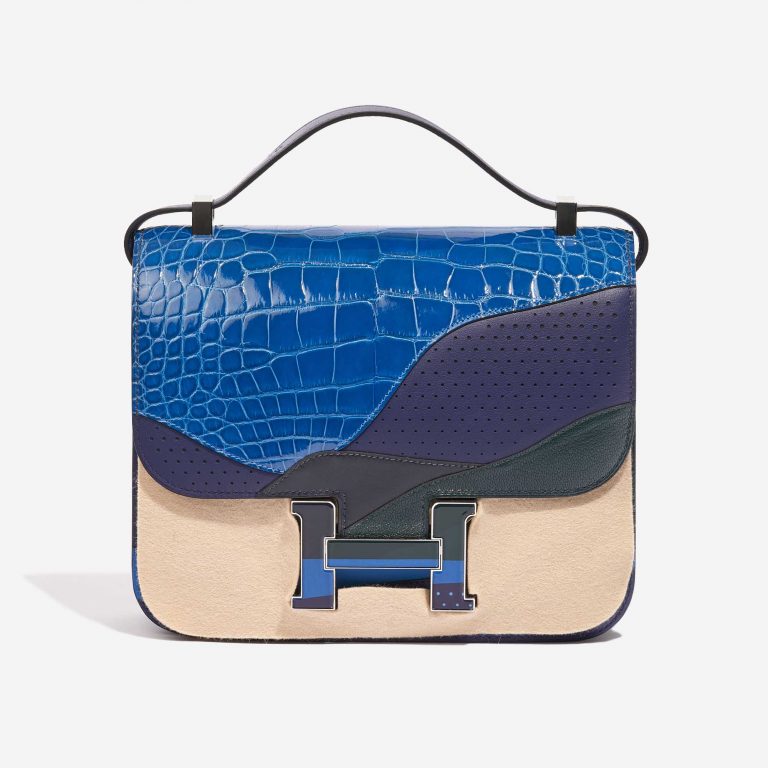 Pre-owned Hermès bag Constance 24 Endless Road Swift / Alligator / Lizard Blue Encre / Blue Zellige / Vert Cypress / Blue Nuit Blue, Multicolour Front Velt | Sell your designer bag on Saclab.com