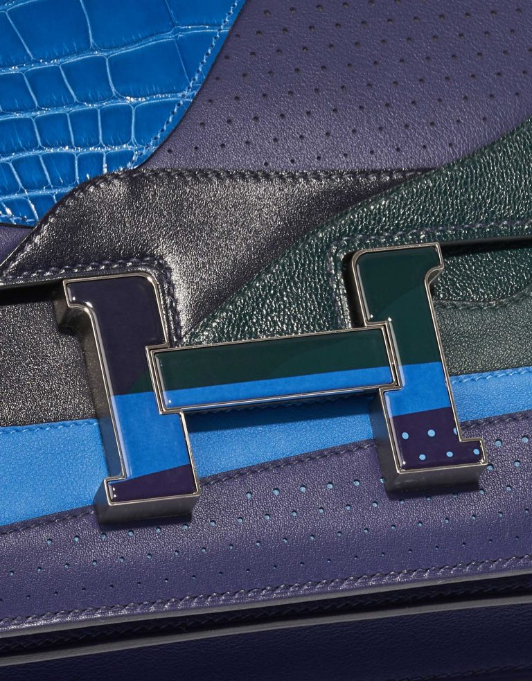Pre-owned Hermès bag Constance 24 Endless Road Swift / Alligator / Lizard Blue Encre / Blue Zellige / Vert Cypress / Blue Nuit Blue, Multicolour Closing System | Sell your designer bag on Saclab.com