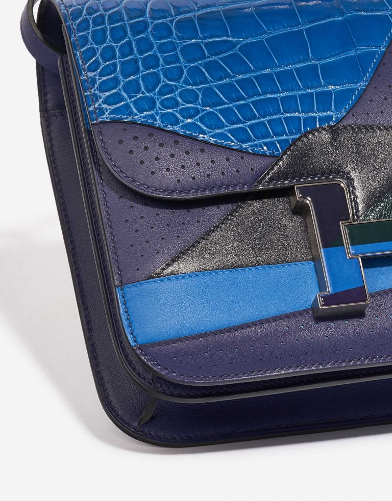 Pre-owned Hermès bag Constance 24 Endless Road Swift / Alligator / Lizard Blue Encre / Blue Zellige / Vert Cypress / Blue Nuit Blue, Multicolour Detail | Sell your designer bag on Saclab.com