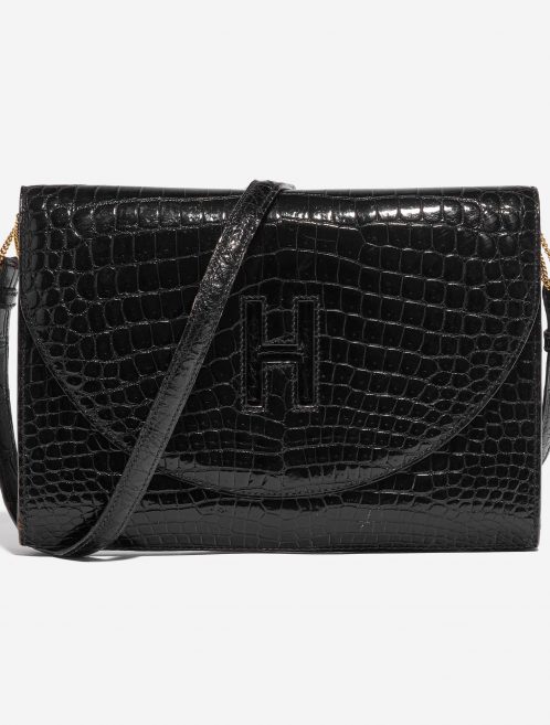 Pre-owned Hermès bag Clutch Medium Porosus Crocodile Black Black Front | Sell your designer bag on Saclab.com