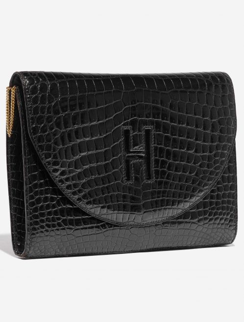 Pre-owned Hermès bag Clutch Medium Porosus Crocodile Black Black Side Front | Sell your designer bag on Saclab.com