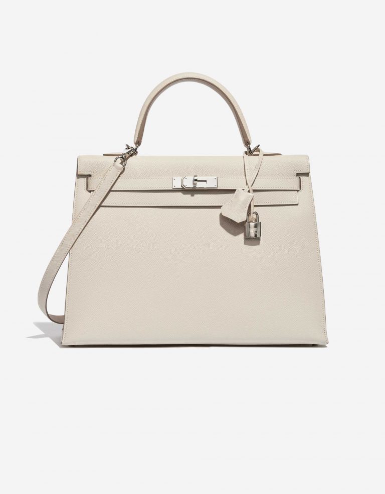 Pre-owned Hermès bag Kelly 35 Epsom Craie White Front | Sell your designer bag on Saclab.com