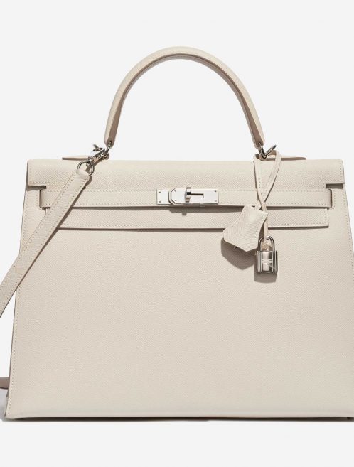 Pre-owned Hermès bag Kelly 35 Epsom Craie White Front | Sell your designer bag on Saclab.com
