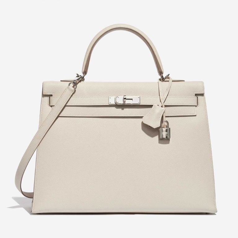 Pre-owned Hermès bag Kelly 35 Epsom Craie White Front | Sell your designer bag on Saclab.com
