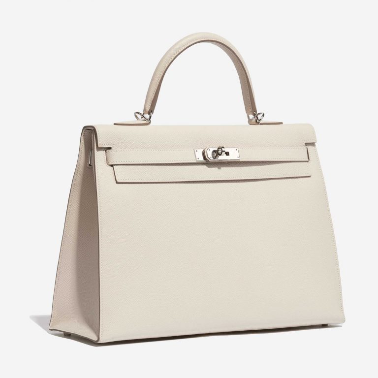 Pre-owned Hermès bag Kelly 35 Epsom Craie White Side Front | Sell your designer bag on Saclab.com