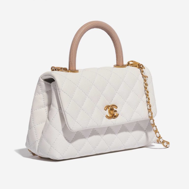 Pre-owned Chanel bag Top Handle Small Caviar Rose White Side Front | Sell your designer bag on Saclab.com