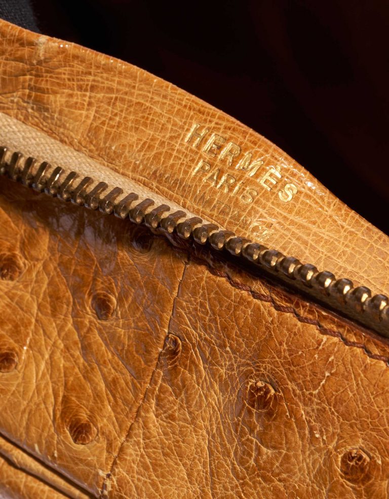 Pre-owned Hermès bag Plume Ostrich Cognac Brown Logo | Sell your designer bag on Saclab.com