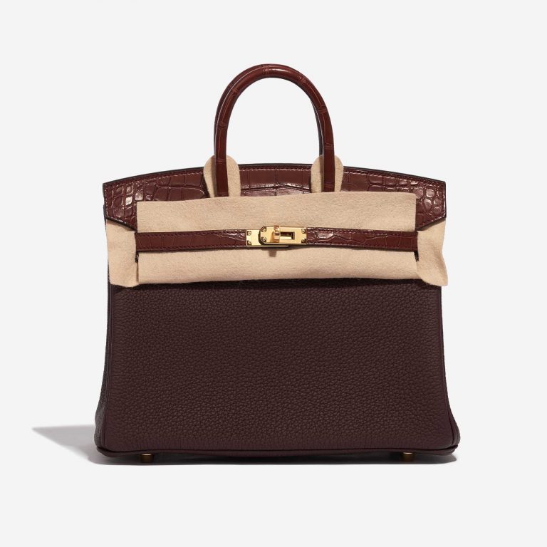 Pre-owned Hermès bag Birkin 25 Touch Matte Alligator / Togo Rouge Sellier / Bourgogne Brown, Violet Front Velt | Sell your designer bag on Saclab.com