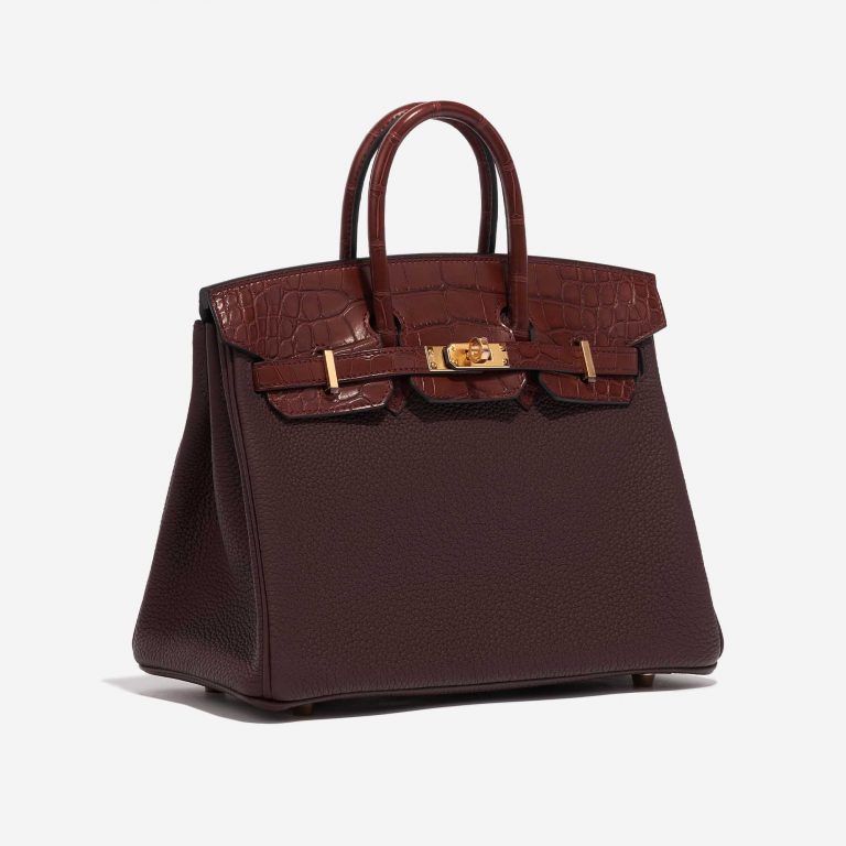 Pre-owned Hermès bag Birkin 25 Touch Matte Alligator / Togo Rouge Sellier / Bourgogne Brown, Violet Side Front | Sell your designer bag on Saclab.com