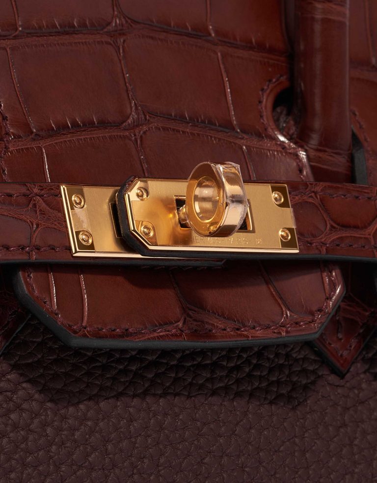 Pre-owned Hermès bag Birkin 25 Touch Matte Alligator / Togo Rouge Sellier / Bourgogne Brown, Violet Closing System | Sell your designer bag on Saclab.com