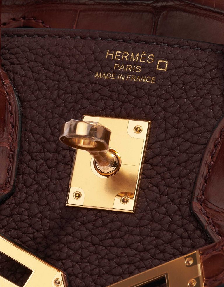 Pre-owned Hermès bag Birkin 25 Touch Matte Alligator / Togo Rouge Sellier / Bourgogne Brown, Violet Logo | Sell your designer bag on Saclab.com