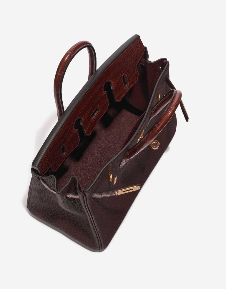Pre-owned Hermès bag Birkin 25 Touch Matte Alligator / Togo Rouge Sellier / Bourgogne Brown, Violet Inside | Sell your designer bag on Saclab.com