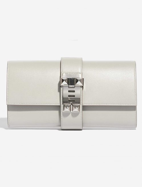 Pre-owned Hermès bag Medor Clutch Swift Gris Perle White Front | Sell your designer bag on Saclab.com