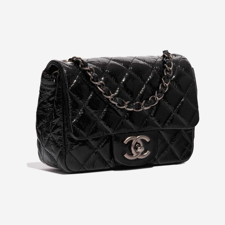 Pre-owned Chanel bag Timeless Mini Square Patent Leather Black Black Side Front | Sell your designer bag on Saclab.com