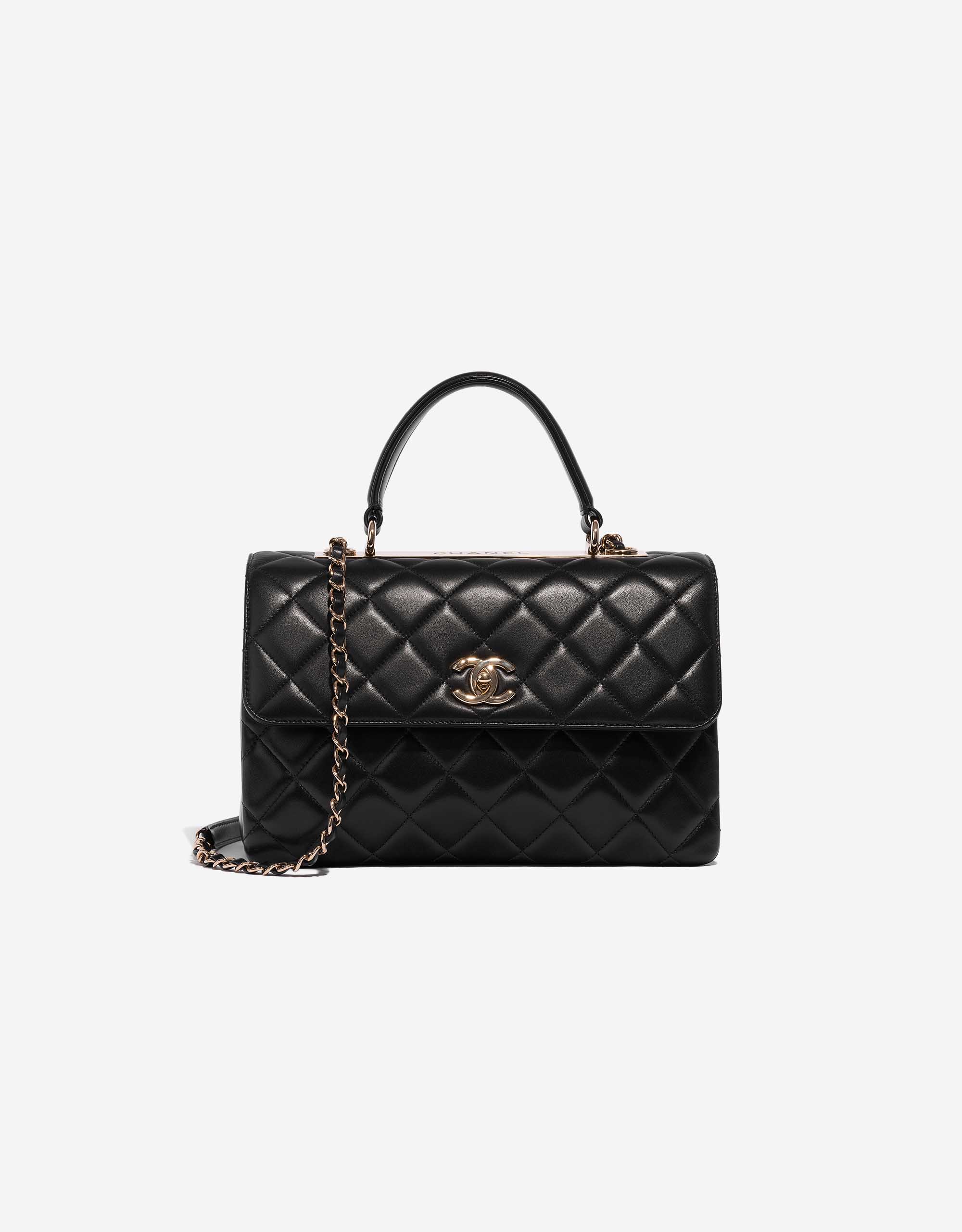 Chanel Timeless Handle mittelgroße Tasche Kalbsleder Schwarz SACLÀB