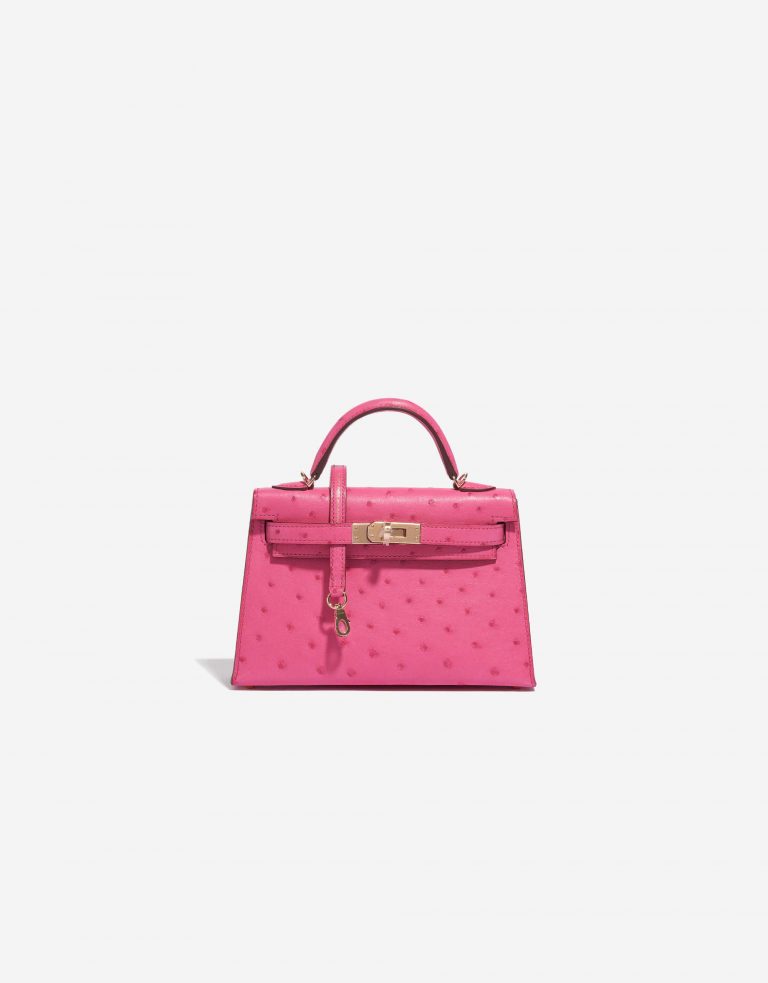 Pre-owned Hermès bag Kelly Mini HSS Ostrich Rose Fuchsia / Gold Pink Front | Sell your designer bag on Saclab.com