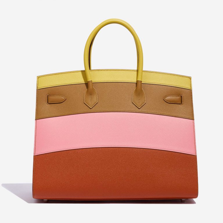 Pre-owned Hermès bag Birkin 35 Sunrise Rainbow Epsom Lime / Rose Confetti / Sesame / Terre Battue Brown, Multicolour, Pink, Red, Rose, Yellow Back | Sell your designer bag on Saclab.com