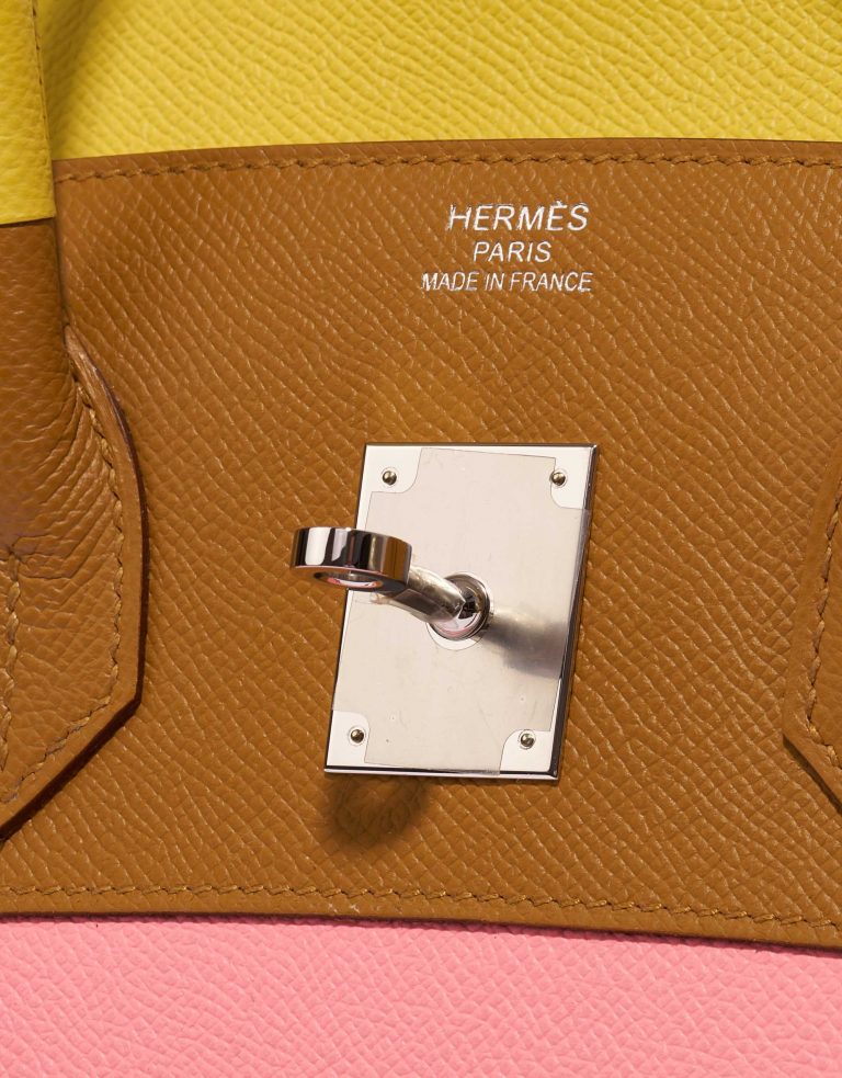 Pre-owned Hermès bag Birkin 35 Sunrise Rainbow Epsom Lime / Rose Confetti / Sesame / Terre Battue Brown, Multicolour, Pink, Red, Rose, Yellow | Sell your designer bag on Saclab.com