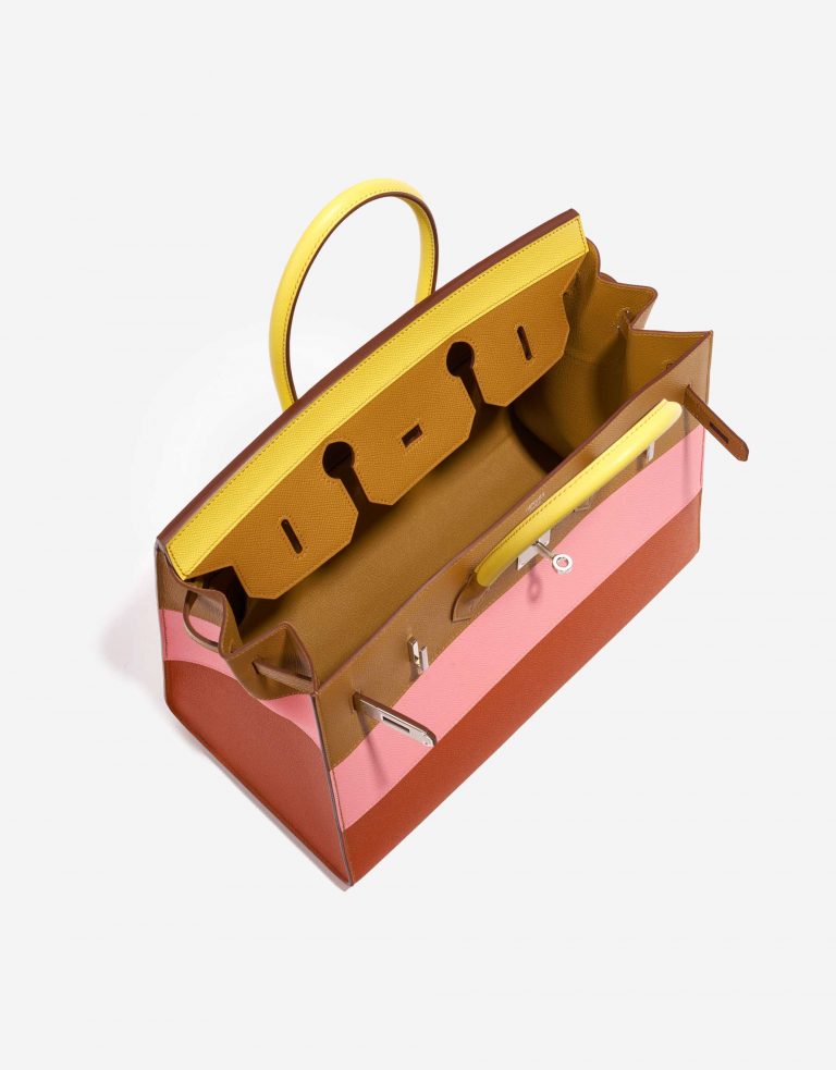 Pre-owned Hermès bag Birkin 35 Sunrise Rainbow Epsom Lime / Rose Confetti / Sesame / Terre Battue Brown, Multicolour, Pink, Red, Rose, Yellow Inside | Sell your designer bag on Saclab.com