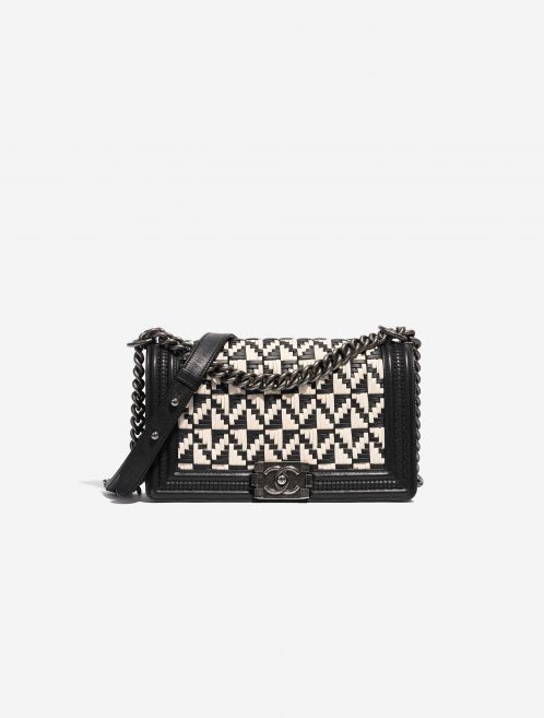 Pre-owned Chanel bag Boy Old Medium Lamb Black / White Black, White Front | Sell your designer bag on Saclab.com