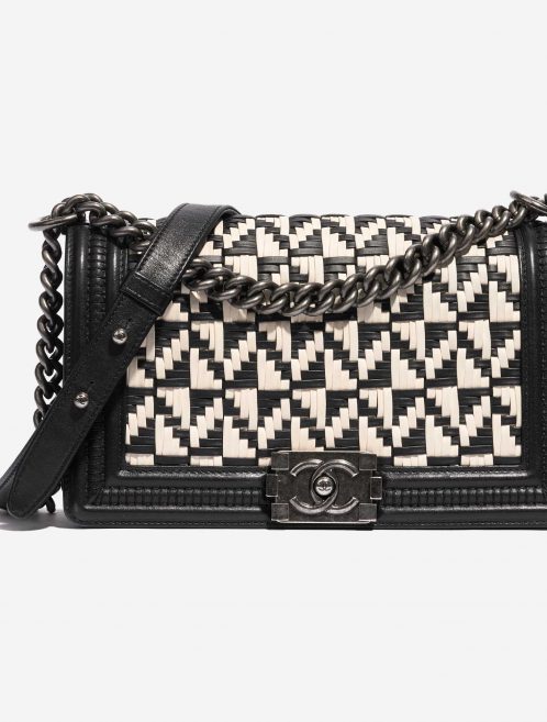 Pre-owned Chanel bag Boy Old Medium Lamb Black / White Black, White Front | Sell your designer bag on Saclab.com