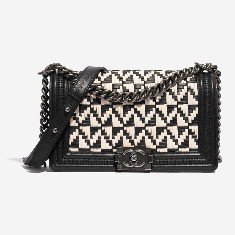 Pre-owned Chanel bag Boy Old Medium Lamb Black / White Black, White Front | Sell your designer bag on Saclab.com