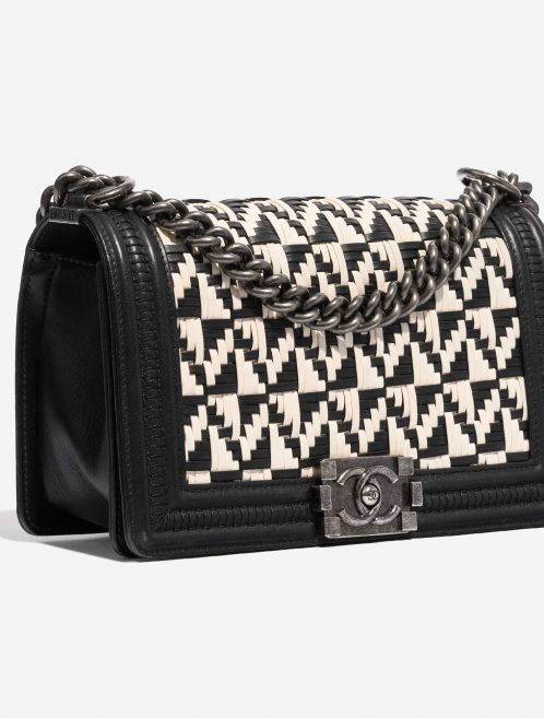 Pre-owned Chanel bag Boy Old Medium Lamb Black / White Black, White Side Front | Sell your designer bag on Saclab.com