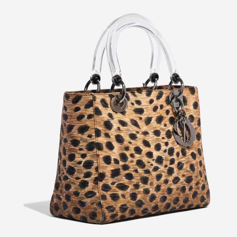 Pre-owned Dior bag Lady Medium Fabric / PVC Leopard Black, Brown, Multicolour Side Front | Sell your designer bag on Saclab.com