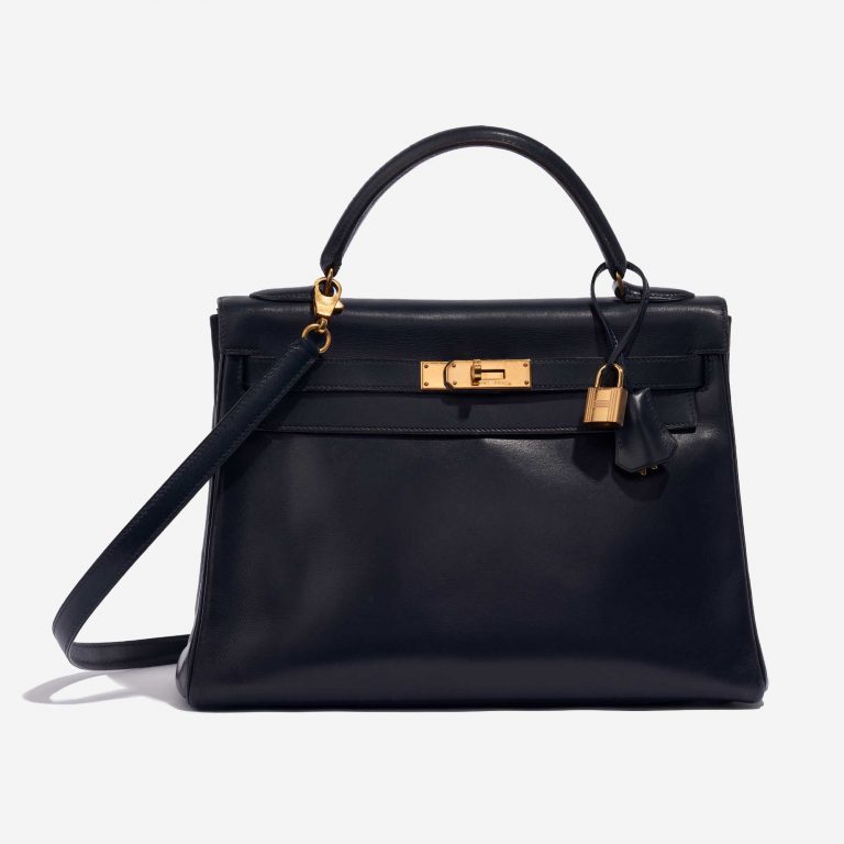 Pre-owned Hermès bag Kelly 32 Box Bleu Marine Blue Front | Sell your designer bag on Saclab.com