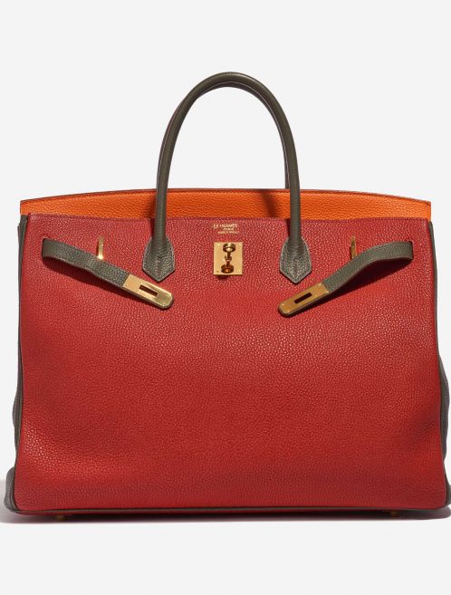 Pre-owned Hermès bag Birkin 40 HSS Togo Orange H / Olive / Vermillon Multicolour, Orange, Red Front Open | Sell your designer bag on Saclab.com