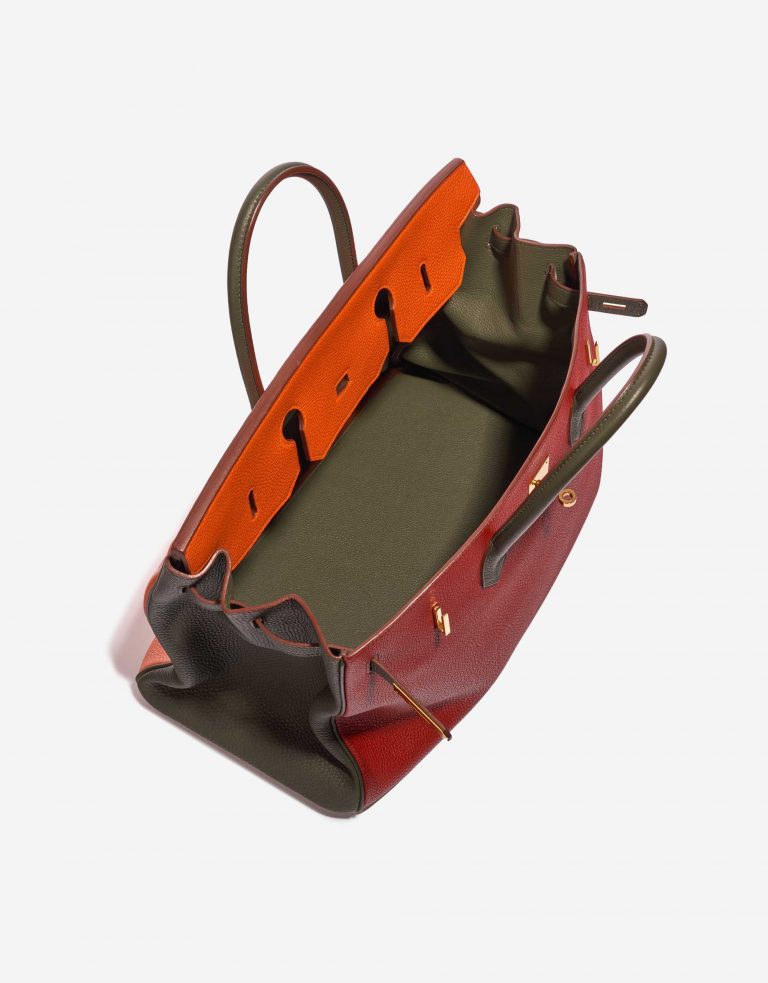Pre-owned Hermès bag Birkin 40 HSS Togo Orange H / Olive / Vermillon Multicolour, Orange, Red Inside | Sell your designer bag on Saclab.com