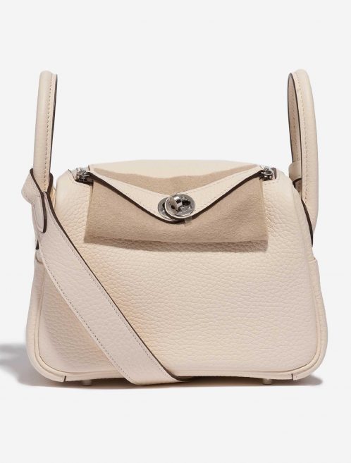 Pre-owned Hermès bag Lindy Mini Clemence Nata Beige, White Front Velt | Sell your designer bag on Saclab.com