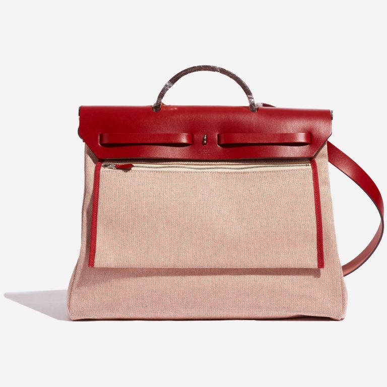 Pre-owned Hermès bag Herbag 39 Pègase Pop Toile / Vache Hunter Écru / Rouge Piment Beige, Red Back | Sell your designer bag on Saclab.com