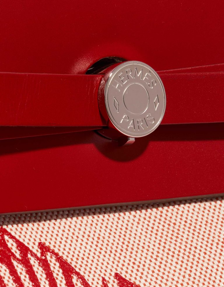 Pre-owned Hermès bag Herbag 39 Pègase Pop Toile / Vache Hunter Écru / Rouge Piment Beige, Red Closing System | Sell your designer bag on Saclab.com