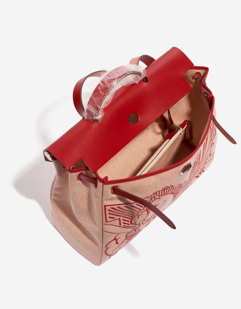 Pre-owned Hermès bag Herbag 39 Pègase Pop Toile / Vache Hunter Écru / Rouge Piment Beige, Red Inside | Sell your designer bag on Saclab.com