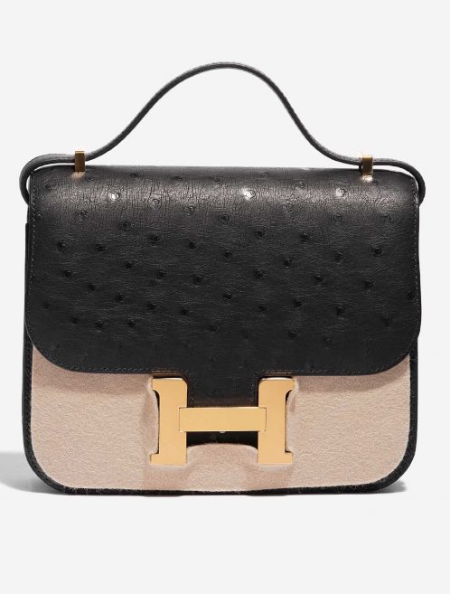 Pre-owned Hermès bag Constance 18 Ostrich Black Black Front Velt | Sell your designer bag on Saclab.com