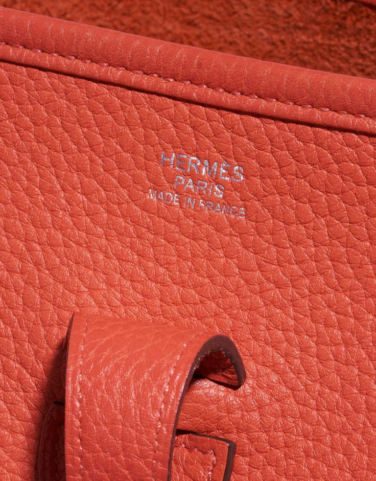 Pre-owned Hermès bag Evelyne 29 Clemence Rouge Pivoine Orange Logo | Sell your designer bag on Saclab.com