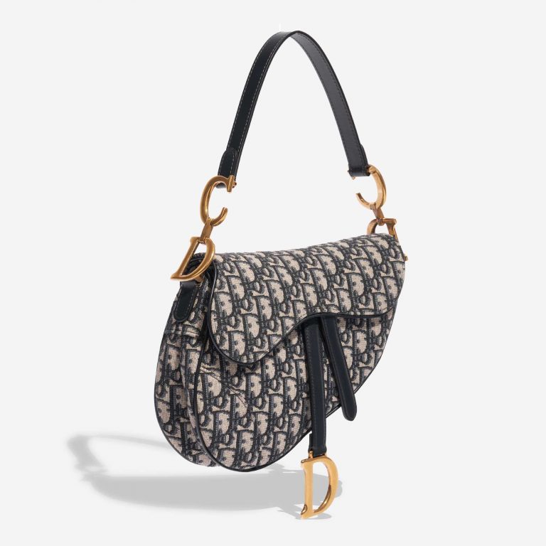Pre-owned Dior bag Saddle Medium Oblique Jacquard Blue Beige, Blue Side Front | Sell your designer bag on Saclab.com