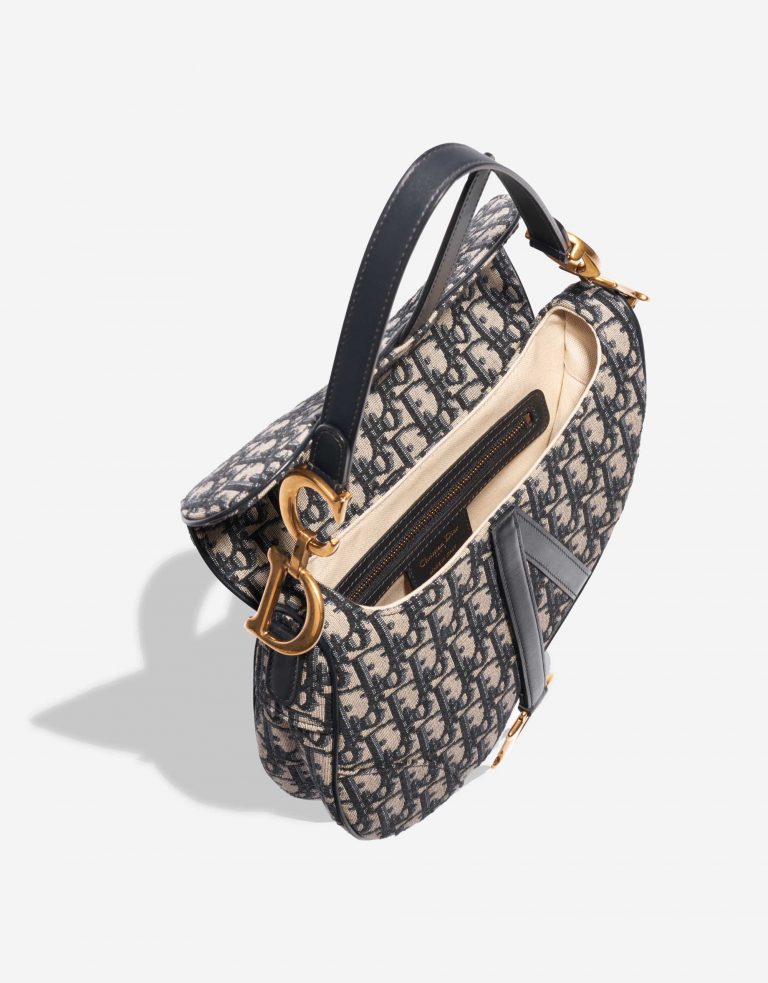 Pre-owned Dior bag Saddle Medium Oblique Jacquard Blue Beige, Blue Front Open | Sell your designer bag on Saclab.com