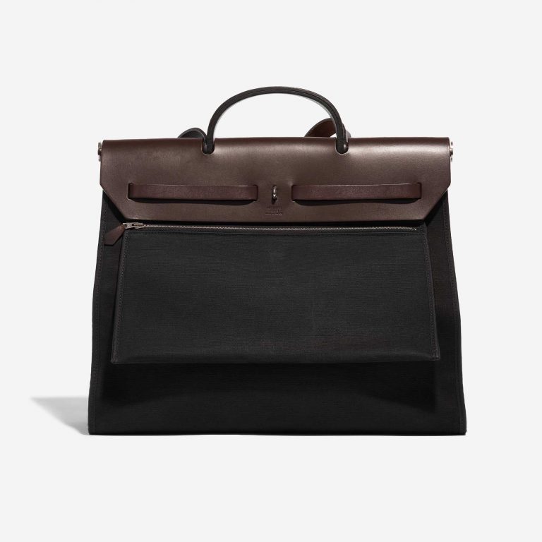 Pre-owned Hermès bag Herbag 39 Toile / Vache Hunter Black / Chocolate Black, Brown Back | Sell your designer bag on Saclab.com