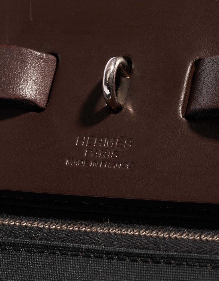 Pre-owned Hermès bag Herbag 39 Toile / Vache Hunter Black / Chocolate Black, Brown Logo | Sell your designer bag on Saclab.com