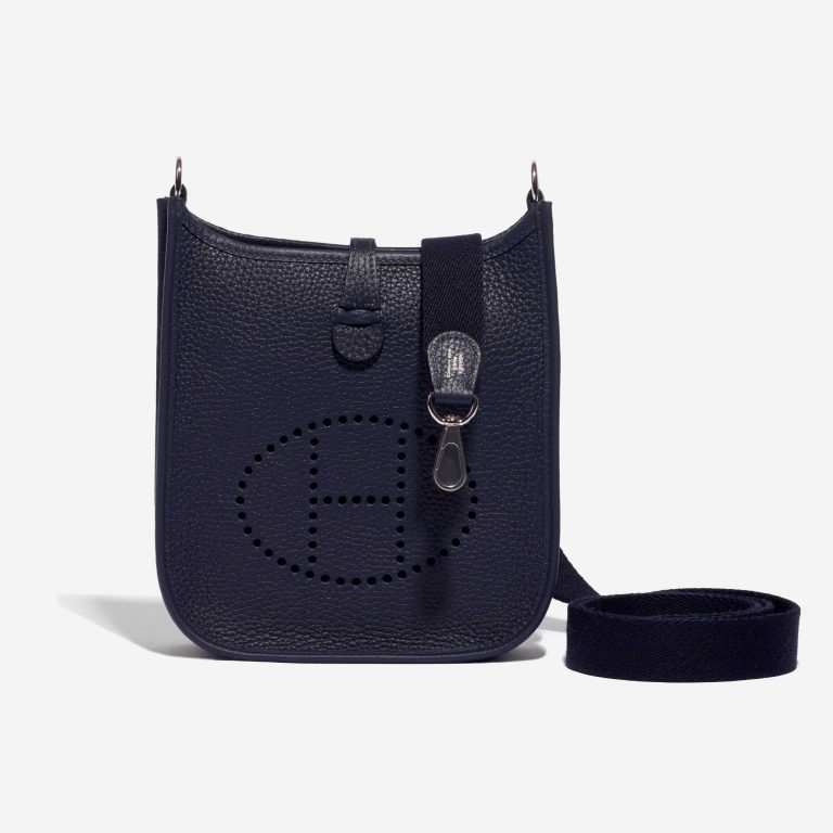 Pre-owned Hermès bag Evelyne 16 Clemence Blue Nuit / Blue Indigo Blue Front | Sell your designer bag on Saclab.com